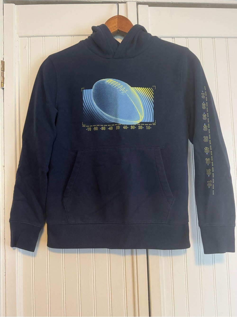 Boys Navy Hoodie with Neon Football Graphic